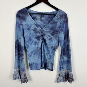 Language Los Angeles Y2K Blouse Women's Size Medium Blue Tie Dye